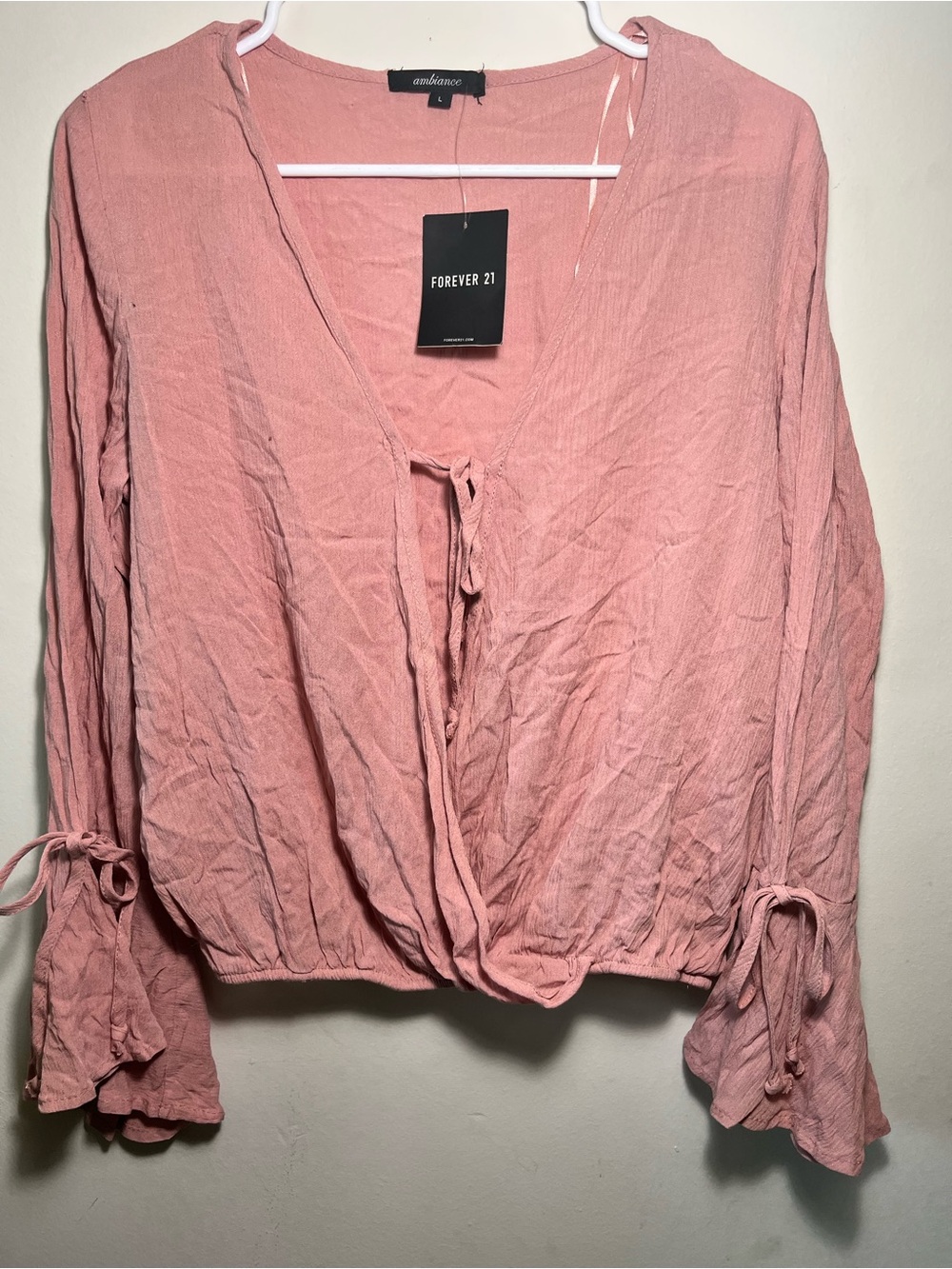 Forever 21 Dusty Rose Tie-Front Bell Sleeve Blouse